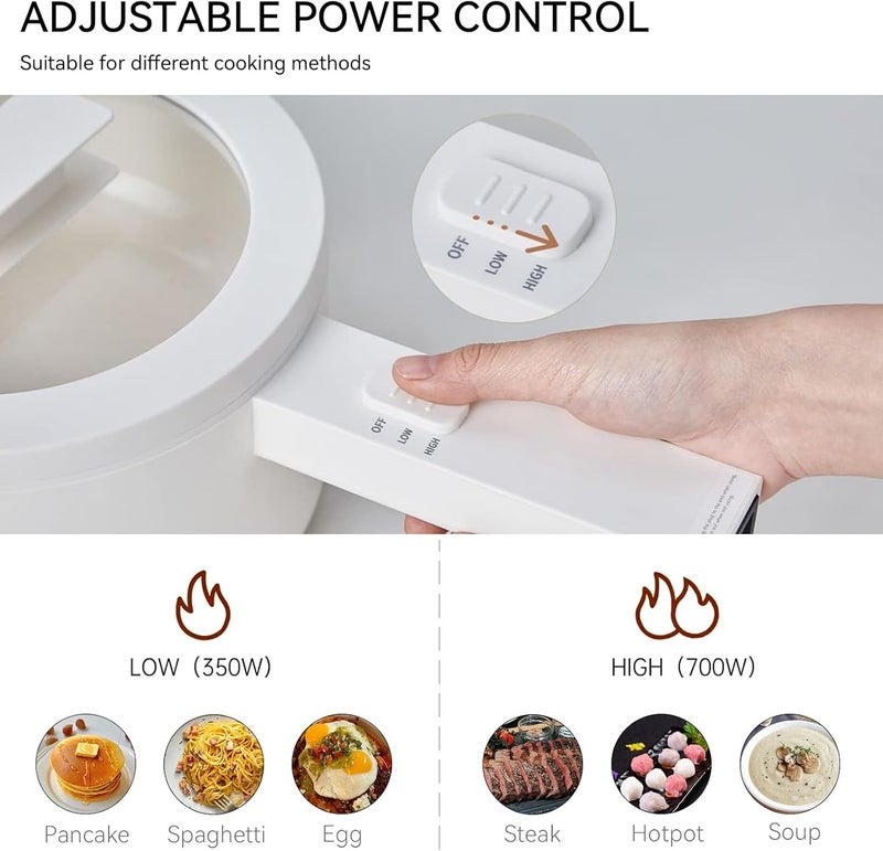 olayks olakys. Electric Hot Pot with Steamer,1.5L Ceramic Glaze Non-stick Portable Pot, Dual Power Multi-functional Electric Cooker, Suitable for Steak, Pasta, Hot Pot, Ramen, Electric Pot for Dorm - Image 2